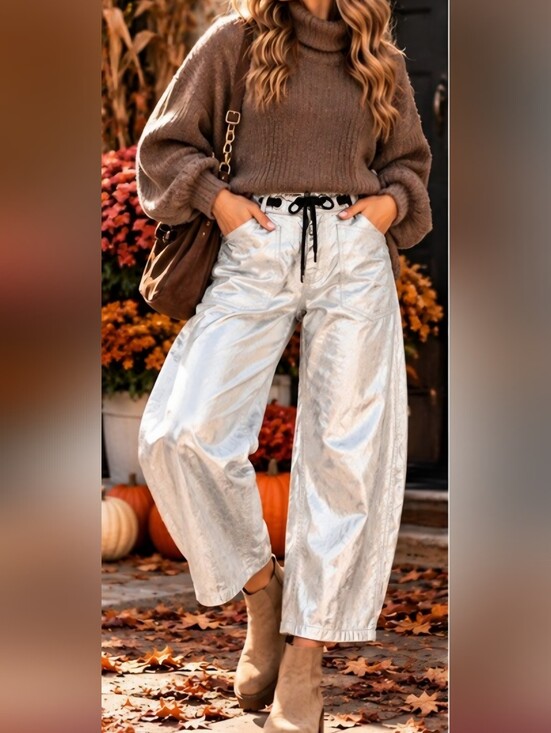 Free People Denim - NWT Free People Moxie Metallic Low-Slung Barrel Jeans